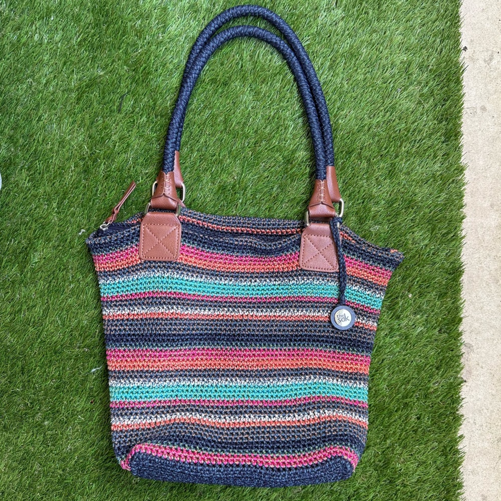The Sak crochet Shoulder Bag- Multicolour striped